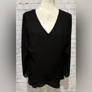 NEW Hot In Hollywood Black Layered Blouse V-Neck Long Sleeve Women’s Size XL
